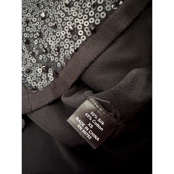 Josie Natori Silk Top Black Sequins XS Silk & Cotton sleeveless round neck NEW - Picture 5 of 6